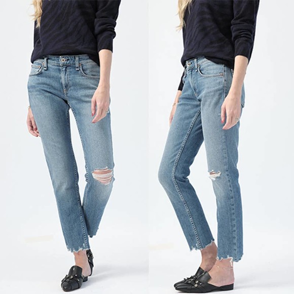 rag & bone Denim - Rag & Bone Dre Low Rise Slim Boyfriend Dobbie Holes Jeans Blue Size: 27 NWT